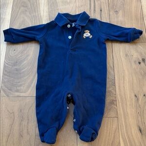 Ralph Lauren Navy Polo Footed One-Piece with Teddy Patch